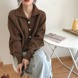 topbx 2024 New Arrival Spring/Autumn Women Casual Loose Turn-Down Collar Long Sleeve Cardigan Sweet Cute Single Breasted Sweater P153