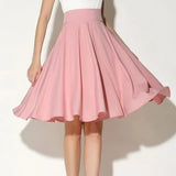 topbx 2024 New Fashion Women Solid  Knee-Length Big Swing Umbrella Skirt High Waist Vintage Ladies Midi Saia Skater Skirt