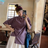 topbx  Summer Korean Chic Summer Oversize Shirt Half Sleeve Women Casual Blouse Turn-Down Collar Blouse Preppy Vintage Tops