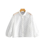 topbx Christmas Gift PUWD Casual Woman White Loose Dot Seethrough Blouse 2024 Spring Sexy Ladies Puff Sleeve Shirts Female Elegant Streetwear Tops