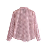 topbx Christmas Gift PUWD Casual Woman Slim Pink Polka Dot Chiffon Blouses 2024 Spring Fashion Ladies Bow Neck Shirts Female Sweet Streetwear Tops