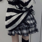 topbx Y2k Girl Elastic Waist Black White Striped Goth Street Skirts Gothic Punk Lady Sexy Mini Skirt Korean Japanese Sweet Hot Clothes
