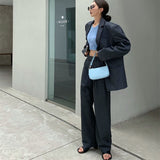 topbx Office Lady Blazer Sets Loose Two Piece Set Women Korean Style High Waist Wide Leg Trousers Pants Suits Casual Suit Coat 2 Piece
