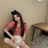 topbx Lace up Backless Top Elegant Youth Woman Blouses Chic Fashion Short sleeve Summer Shirt Low cut Sexy 2024 New