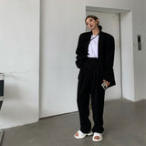 topbx Office Lady Blazer Sets Loose Two Piece Set Women Korean Style High Waist Wide Leg Trousers Pants Suits Casual Suit Coat 2 Piece