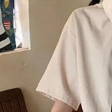 topbx  Summer Korean Chic Summer Oversize Shirt Half Sleeve Women Casual Blouse Turn-Down Collar Blouse Preppy Vintage Tops