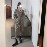 topbx Women's Fashion Streetwear Jumpsuit Autumn V-Neck Pockets Ankle-Length Straight Cargo Pants High Street Wear Sashes Za Overalls