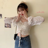 topbx Floral Youth Elegant Blouse Women Crop Top Pretty Blouses Chic Fashion Blouse Shirt For Party 2024 Puff sleeve Off shoulder