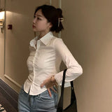 topbx Elegant Women Korean Shirts Fashion Streetwear Female Slim Blouse Spring Y2K Casual Office Ladies Sexy Cropped Tops New