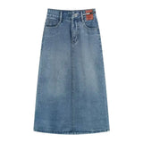 topbx New Autumn Women's Long Denim Skirts Vintage High Wasit Jeans Skirt Straight Side Split A-line Pencil Skirts Female