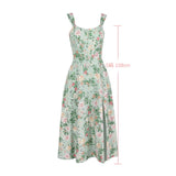 topbx Summer Dress Women 2024 Green Lace Up Floral Print Dress Elegant with Boning Casual Party Holiday Dress High Quality