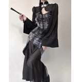 topbx Chiffon V-Neck Tie Dye Chinese Style Spaghetti Strap Elegant Maxi Dresses for Women Sleeveless Vintage Dress