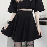 topbx Black Mini Skirt Gothic Women Fairy Grunge High Waist Loose A-line Skirt Shorts Goth Summer