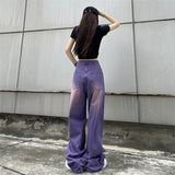 topbx Purple Baggy Jeans Women Boyfriend Style High Waist Gradient Color Washed Y2k Cargo Pants Mopping Straight Denim Trousers