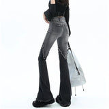 topbx Y2k Jeans Women 90s Vintage Grunge Punk Korean Fashion High Waist Brushed Denim Trousers Black Wide Leg Flared Pants