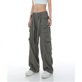 topbx High Waist Hippie Baggy Green Cargo Pants Woman Summer Pocket Wide Leg Black Pants Vintage Casual Mopping Trousers