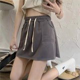 topbx 2024 New Korean Drawstring Solid Color Skirts Casual A-line Skirt Pocket Sweet Spring Autumn Women's Clothing