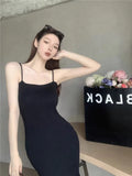 topbx 2024 New Contrast Color Striped Knitted Suspender Dress Women's Spring and Summer Vintage Fashionable Sexy Slim Fit Dress