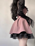 topbx Sexy Hot Girl Outfits Lace Panel Long Sleeve Pink Mesh Dress Women 2023 Summer New Goth Slim Club Party Dresses Women