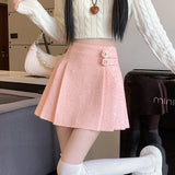 topbx New Fashion Korean Mini Skirt Y2K High Waist Sequined Tweed Pleated Skirts Women School Girl A-Line Skater