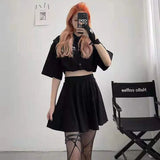 topbx Black Mini Skirt Gothic Women Fairy Grunge High Waist Loose A-line Skirt Shorts Goth Summer