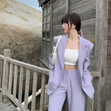 topbx Christmas Gifts Spring Summer Women Blazer Pantsuit Long Sleeve Jacket Pants Two Piece Set Female Fashion Business Casual Purple Trousers Suit