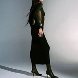 topbx 2000S Dragon Pattern Slim Long Dress Lady Elegant Sexy Back Mesh Dresses Chic Fall Outfits Y2K 2024