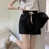 topbx 2024 New Korean Drawstring Solid Color Skirts Casual A-line Skirt Pocket Sweet Spring Autumn Women's Clothing