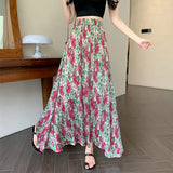 topbx Bohemian Maxi Skirt for Women 2024 Summer Aesthetic Print Big Hem A Line High Waist Beach Long Skirt Female