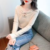 topbx Knitted Woman Tshirts Slim Fit Hollow Out Ong Sleeve Tees Fashion Knit Temperament Woman Tshirts Y2k Tops 2022 Blusas De Mujer
