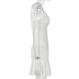 topbx Summer Sexy Dress for Women V Neck Elegant Ruffles 2024 Strap Sleeveless Office Lady Vintage Party White Dress 21758
