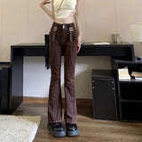 topbx Brown Jeans Flared Pants Women High Waist Vintage Korean Fashion Y2k Design Sense Commuter Casual Wide Leg Trousers