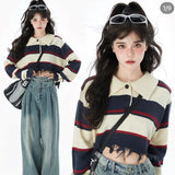topbx Cropped Pullovers for Women Y2k Clothes Preppy Style Fashion Casual Sueter Knitted Tops Striped Sweater Jumper 2022 Ropa Mujer