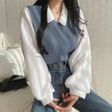 topbx Blouses Women Chic Fake Two Thicked Shirts 2024 Blusas De Mujer Loose All-match Temperament Korean Tops Female