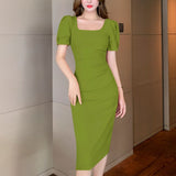 topbx Summer New Midi Dress For Women Elegant  Bodycon Office Lady Solid Femme Fashion  Clothing Vestidos