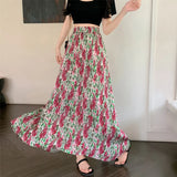 topbx Bohemian Maxi Skirt for Women 2024 Summer Aesthetic Print Big Hem A Line High Waist Beach Long Skirt Female