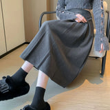 topbx Woolen half skirt for women in autumn and winter, new thickened pleated with elastic high waist, slimming loose temperament