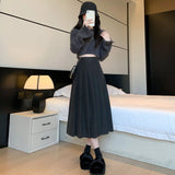 topbx Woolen half skirt for women in autumn and winter, new thickened pleated with elastic high waist, slimming loose temperament