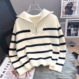 topbx Casual Sweater Women Zipper Turtleneck Striped Pull Femme Thicked Casual Sueter 2022 Ropa Mujer Knit Oversized Cardigan Coat